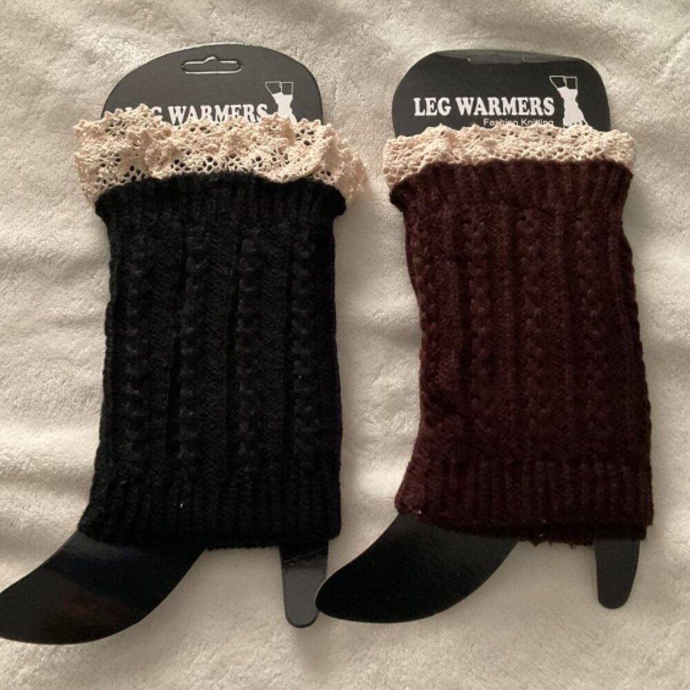 2 Pack Black & Brown Cable Knit Boot Cuff Leg Ankle Warmer